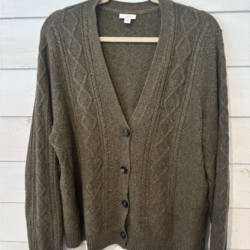 J. Jill Green Cardigan Sweater V-Neck Knit - Picture 4 of 15